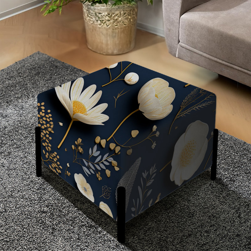 Blue And White Botanical Flowers I - Floral Square Ottoman