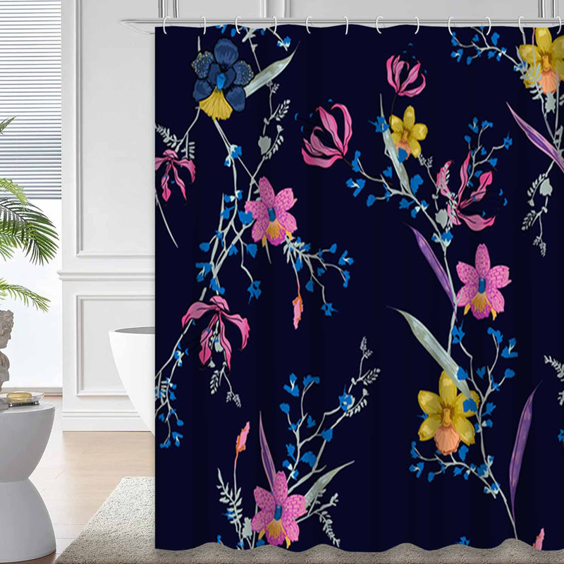 Magnifique rideau de douche bleu marine à 12 crochets, 72" L x 84" W