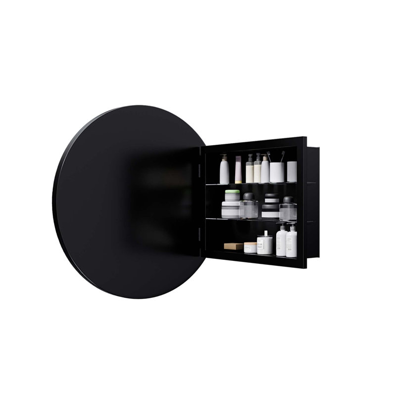 Armoire à pharmacie ronde avec cadre en métal 23,6 pouces avec miroir et tablettes réglables pour le rangement de la salle de bain