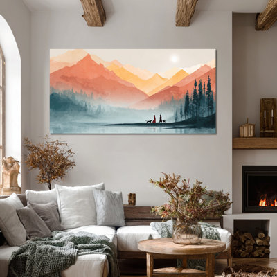  Scenic Wall Art - Tranquil Abstract Mountain Canvas Print for Bedrooms and Living Rooms, Nature-Inspired Boho Mountain Artwork Wrapped Canvas with Frame, 12×24 inches