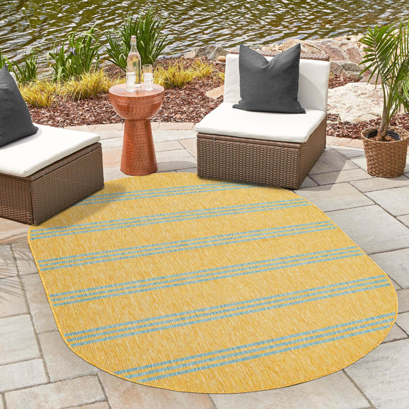 Outdoor Destiny Area Rug Mustard Color, Oval 5'3" x 8'
