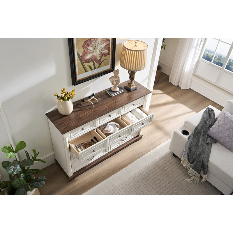 Commode 10 tiroirs pour chambre à coucher avec base en bois et bordure en bois, commode rustique en bois rustique, commode de rangement pour chambre à coucher, salon