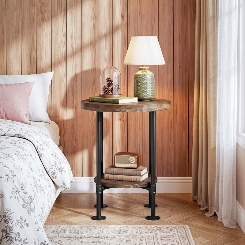 Round End Table with 2-Tier Storage