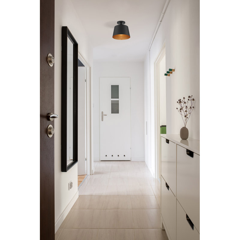 Plafonnier semi-encastré 1 lumière Annette, Accents noir et or, H 9 po x l 10 po x P 10 po