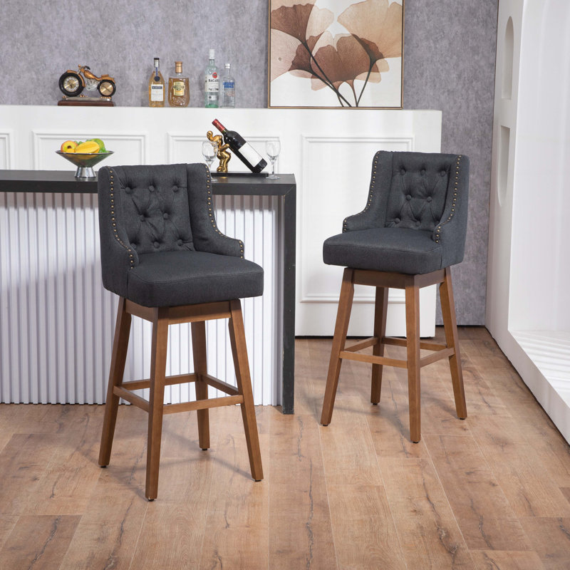 Luthando Swivel Upholstered Counter Stool with Solid Wood Frame, Black