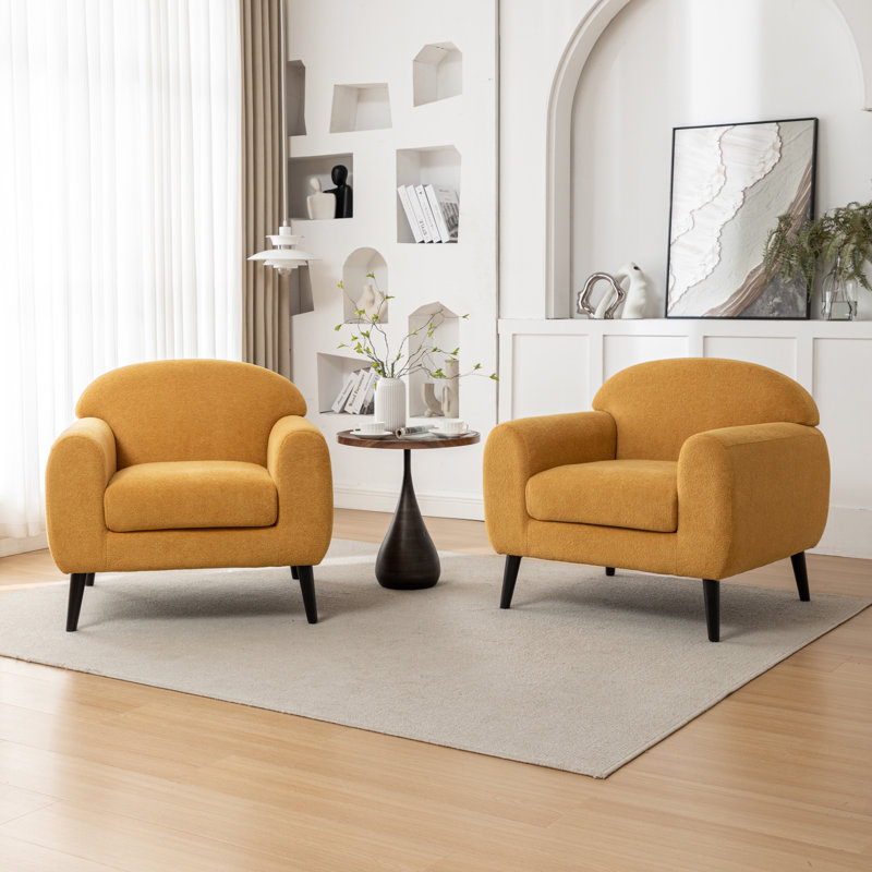 Chaise d'appoint rembourrée avec accoudoirs ronds Deivi, Polyester jaune
