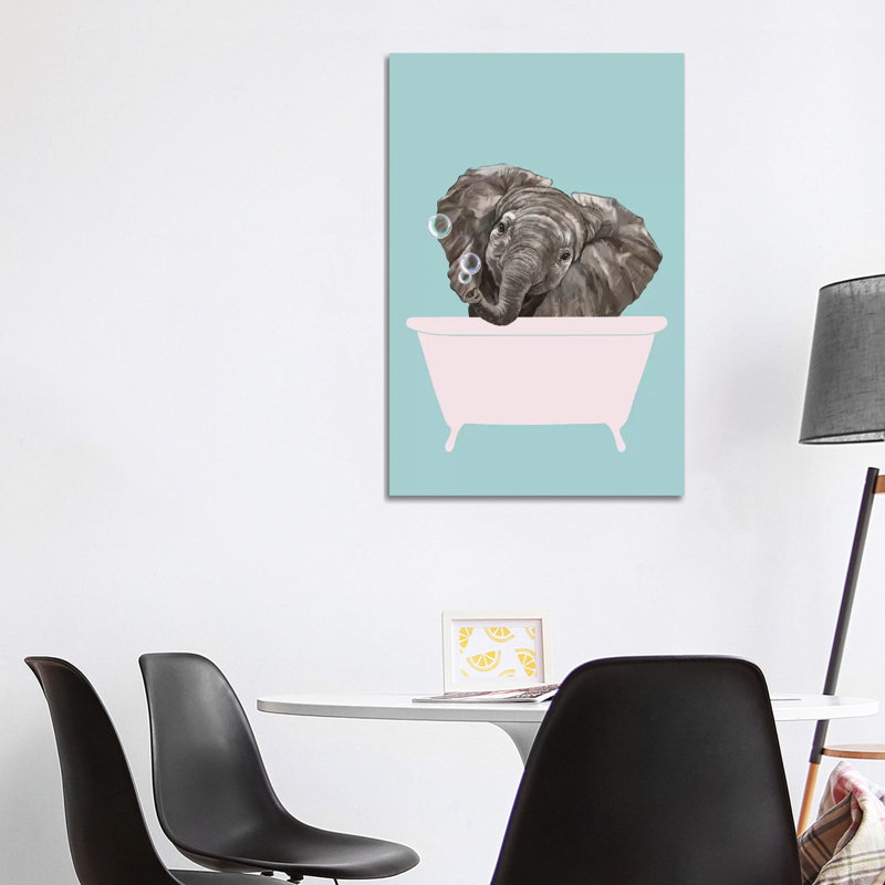 Baby Elephant In Bathtub by Big Nose Work - Wrapped Canvas Print, 66.04 cm H x 45.72 cm W x 3.175 cm D