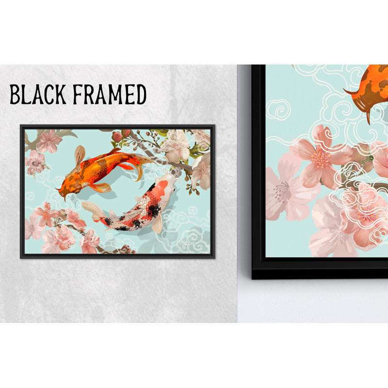 Toile imprimée: Élégant art mural japonais Koi Fish Zen, 1P BlackFramedCanves, 63,1 po H x 102,4 po l