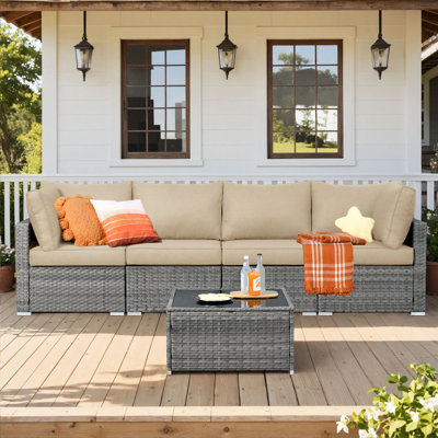 Canapé modulaire d'extérieur à coussins de 107,08 po de largeur avec coussins