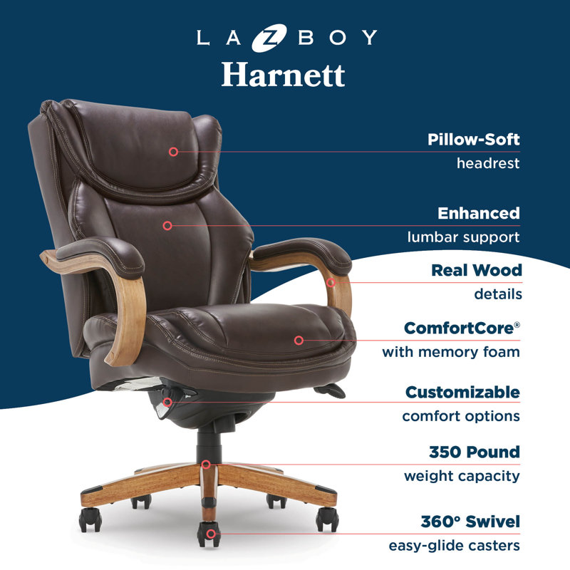 Luxury Coffee Brown Leather Executive Swivel Office Chair with Wood Base