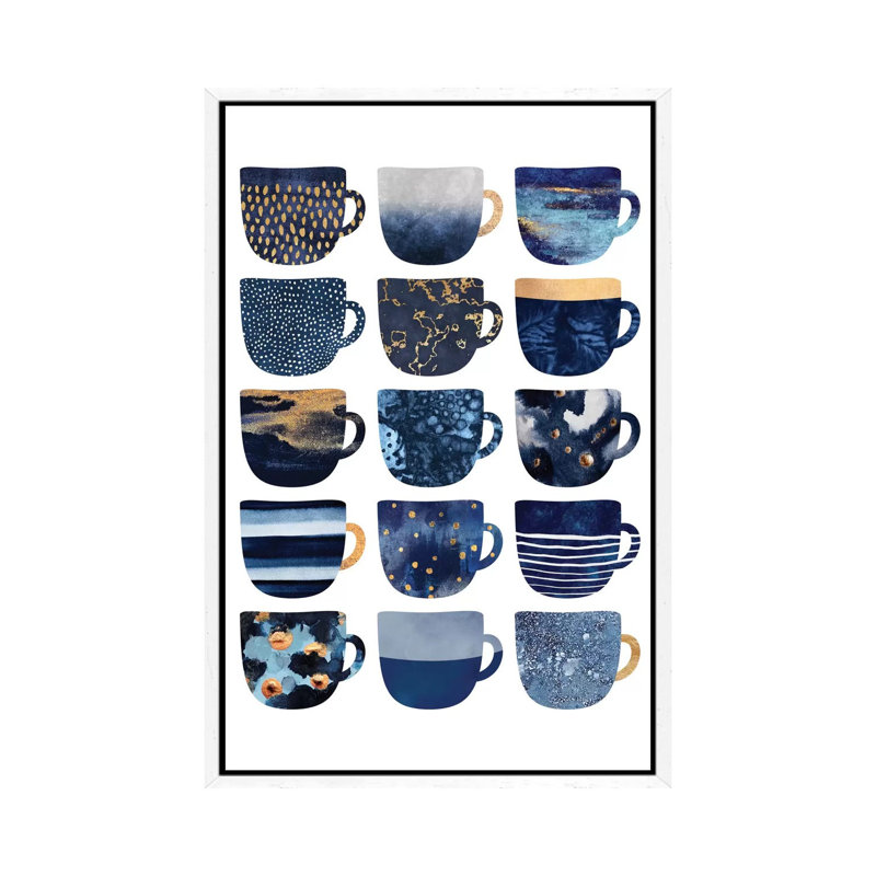Pretty Blue Coffee Cups I 1 Piece Single Picture Frame Wall Art on Canvas, 101.6 cm H x 66.04 cm W, White Framed