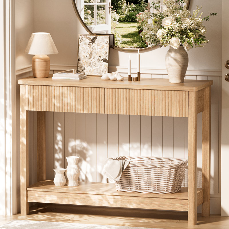 Console moderne à 2 tiroirs avec étagère de rangement Boho