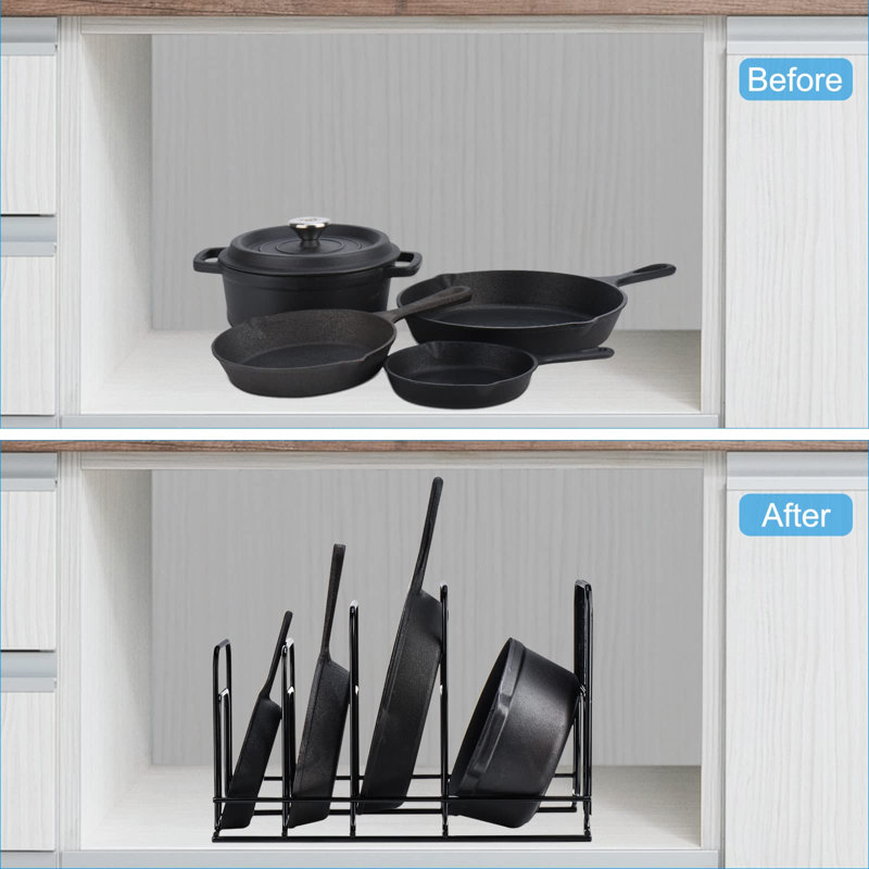 Organisateur de casseroles robuste, support de casseroles et de casseroles à 5 niveaux pour poêles, plaques de cuisson et casseroles en fonte - construction en acier robuste - aucun assemblage requis - noir