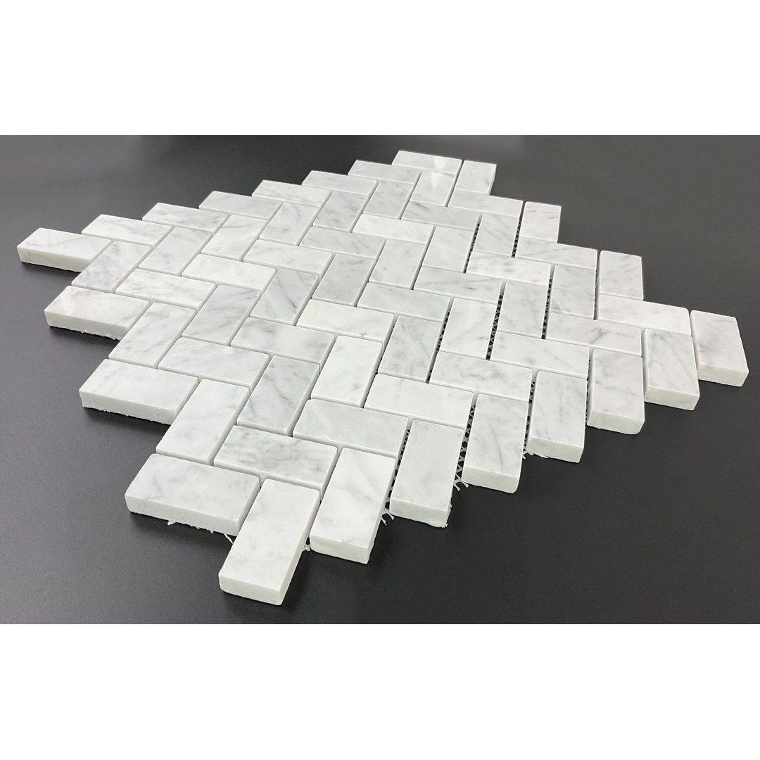 1" x 2" Cararra Herringbone/Chevron Mosaic Wall & Floor Tile ES Stone