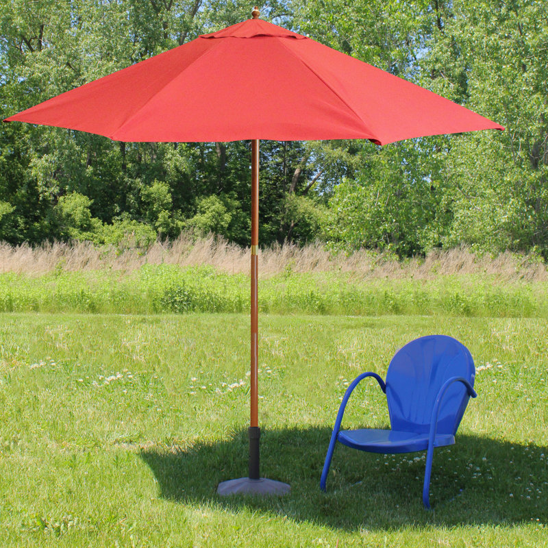 Parasol de marché d'extérieur 9 pi Rasco, Rouge / bois de merisier