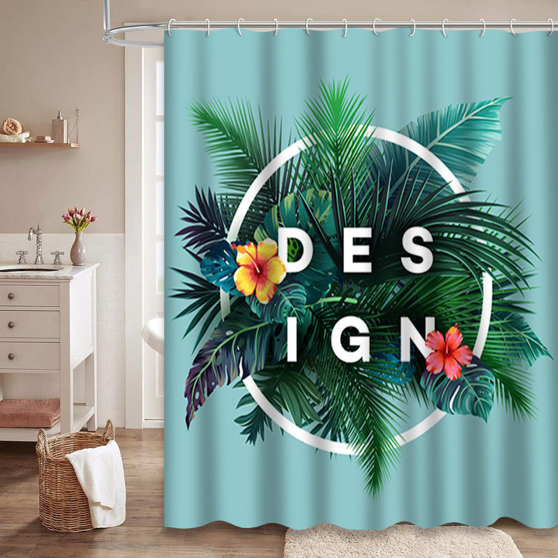 Rideau de douche abstrait vert tropical avec 12 crochets, L 72 po x l 78 po