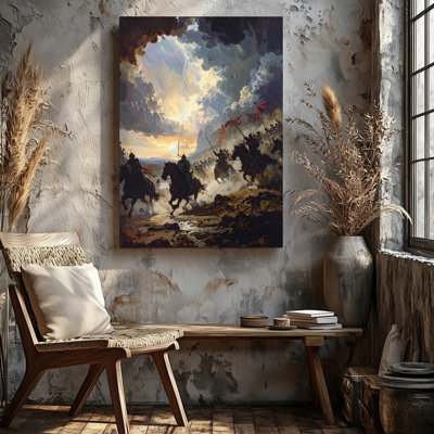 Epic Battlefield Charge Canvascinematic Stormy War Scene Wall Art Canvas Ready To Hang Gallery Wrapped Home Decor Modern Design Decor