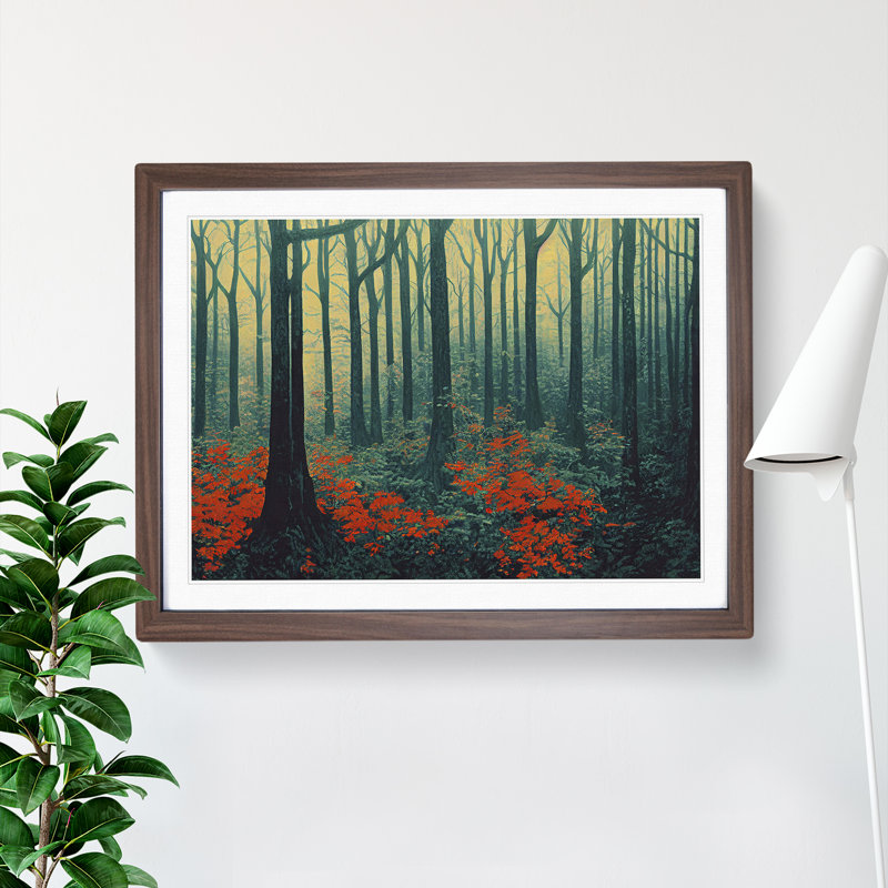 Lovable Forest - Single Picture Frame Painting, 46cm H x 64cm W x 2cm D, Walnut