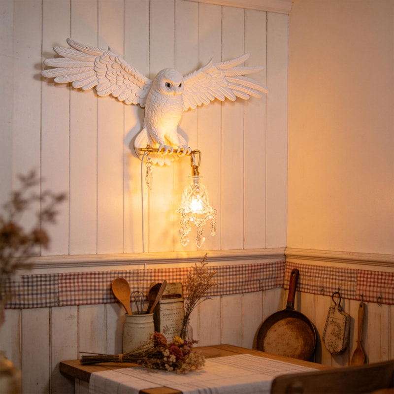 White Owl Wall Sconce With Frosted Glass Shade And Included G9 Bulb, White