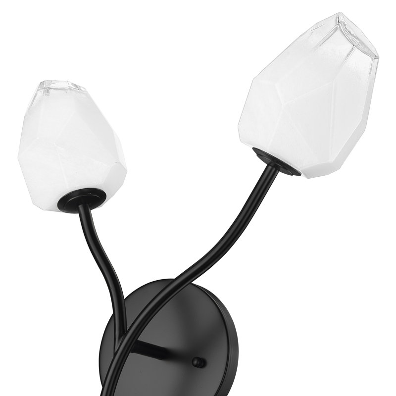 Applique murale 2 lumières en acier noir avec abat-jour en verre blanc, 20" H x 14.56" W x 6.5" D, Matte Black, 2