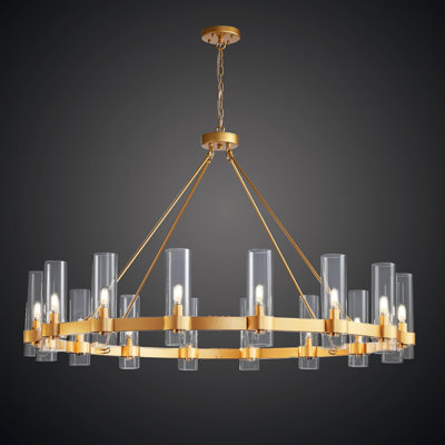 Gwyndolyn Modern Rustic Wagon Wheel Chandelier with Clear Glass Shades