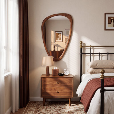 Irregular Asymmetrical Wall Mirror, Sculptural Solid Wood Decorative Mirror for Bedroom or Hallway, 30''×20''