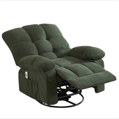 Massage Swivel Recliner Chair With Vibration Massage And Lumbar Heating For Adults,350LBS Oversized Rocker Recliner Single Sofa With Side Pocket And USB Charge Port For Living Room