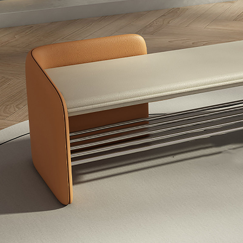 35.4in Shoe Storage Bench, Beige/Orange