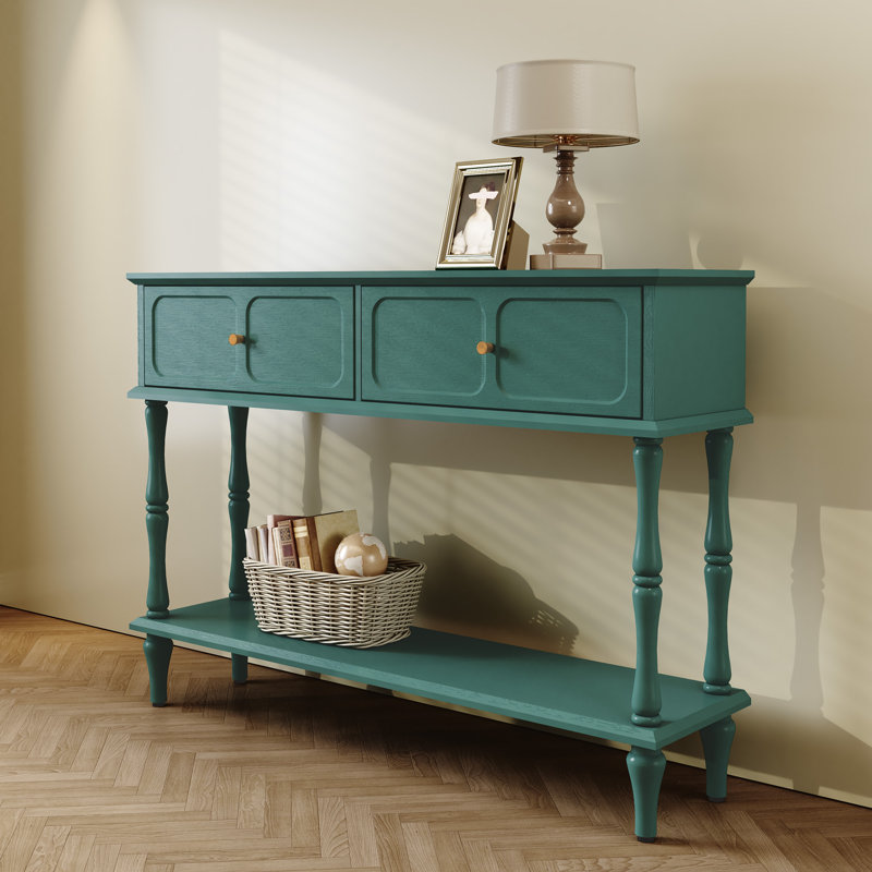 Console Mid-Century avec 2 tiroirs pour l'entrée et le salon, vert, 33.85" H x 47.23" W x 11.8" D, Vert