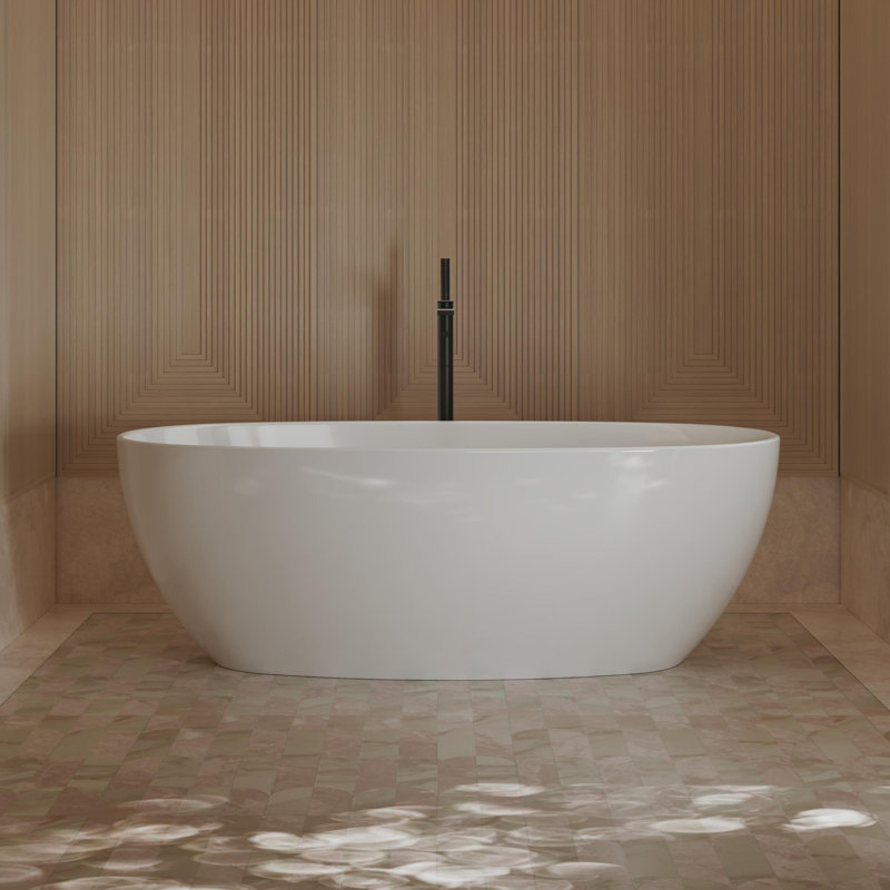 Monblari 55'' X 27'' Free Standing Soaking Acrylic Bathtub With Overflow And Pop-Up Drain For Bathroom, Glossy White