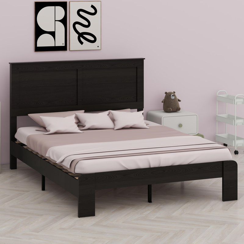 Structure de lit plateforme silencieuse en bois avec assemblage facile et rangement spacieux sous le lit, Grand lit