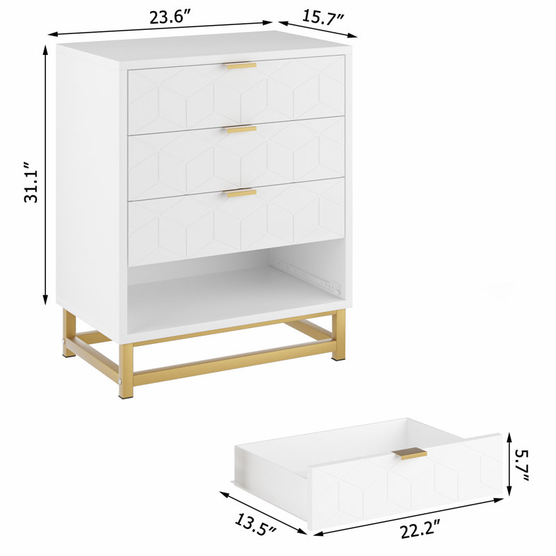 Table de chevet Reginna, Blanc / gris
