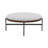 Callion Contemporary Fabric Round Cocktail Ottoman with Metal Cross Base