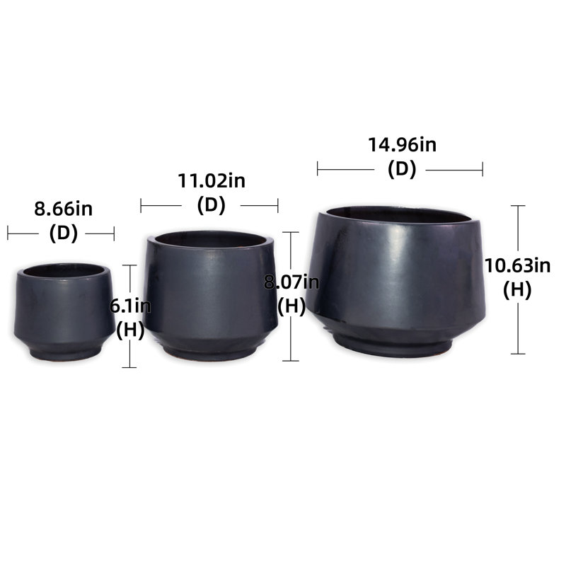 Set of 3 Ceramic Flowerpot, Modern Planter for Patio, Garden, Windowsill, Antique Grey