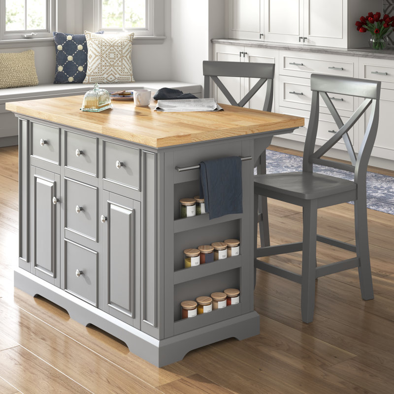 Ensemble d'îlot de cuisine 50 "Diamondback, Gris, Bois