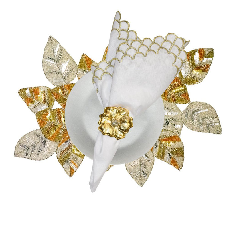 White Silver Tan Leaves Placemat