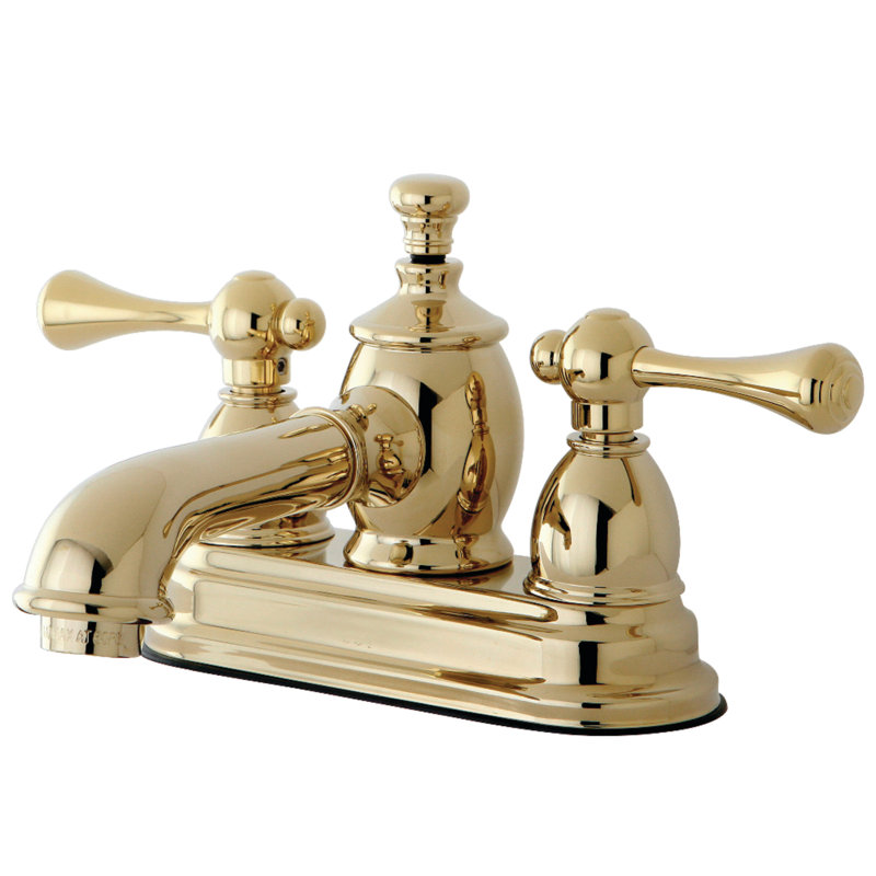 Kingston Brass Vintage Two-Handle 3-Hole Deck Mount 4" Centerset Bathroom Faucet with Brass Pop-Up, Polished Brass