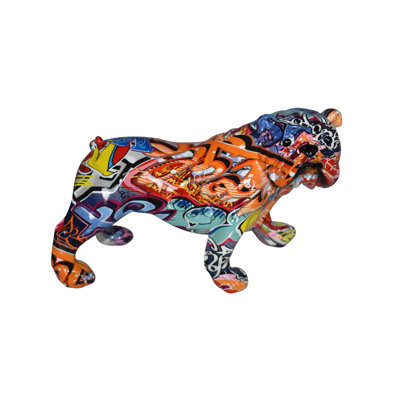 Jesup Modern Happy Graffiti Resin Bulldog Statue Looking to the Right  10" x 5" x 7"H