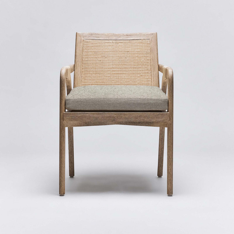 Delray Upholstered Arm Chair, White Ceruse, Moss Tweed