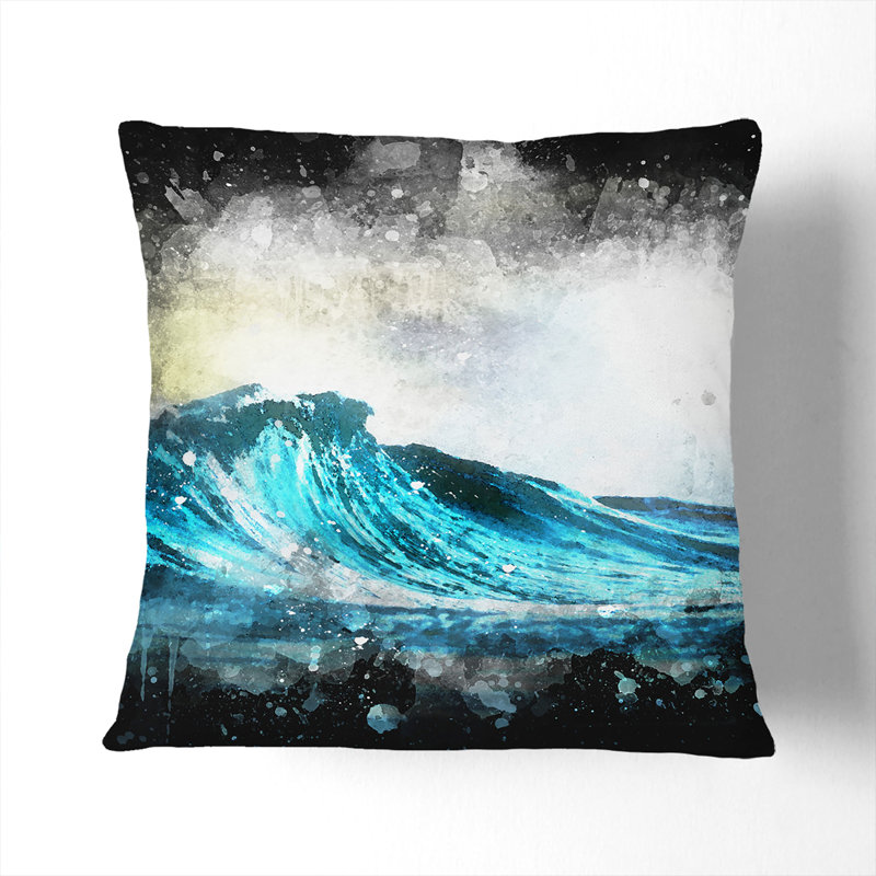 Wave View Paint Splash Cushion with Filling, 40cm H x 40cm W x 15cm D