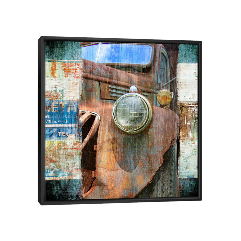 "Old Truck" par Luz, impression sur toile, H 18 po x l 18 po x P 1,5 po, Toile encadrée noire, Pas de tapis