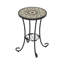 Table d'appoint de patio avec tablette, brun et noir. Fabrication de carreaux de céramique et de fer. 14 po de diamètre, 22 po de hauteur. Scratch - Surface. Pour l'intérieur et l'extérieur. Assemblage requis brun + tablette noire. Surface charmante