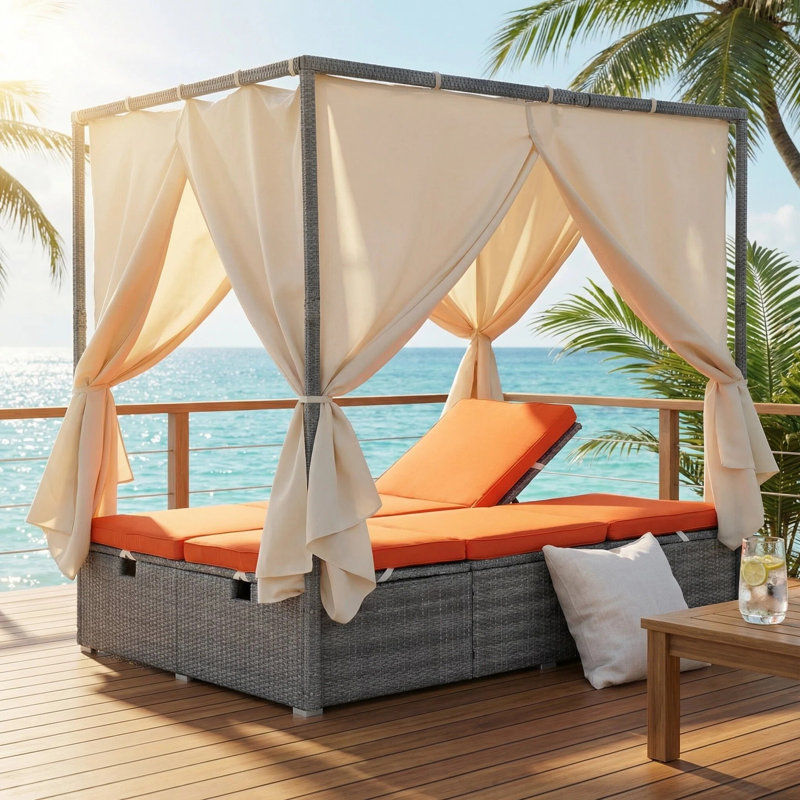 Lit de jour pour terrasse en osier 57,62 ", Orange