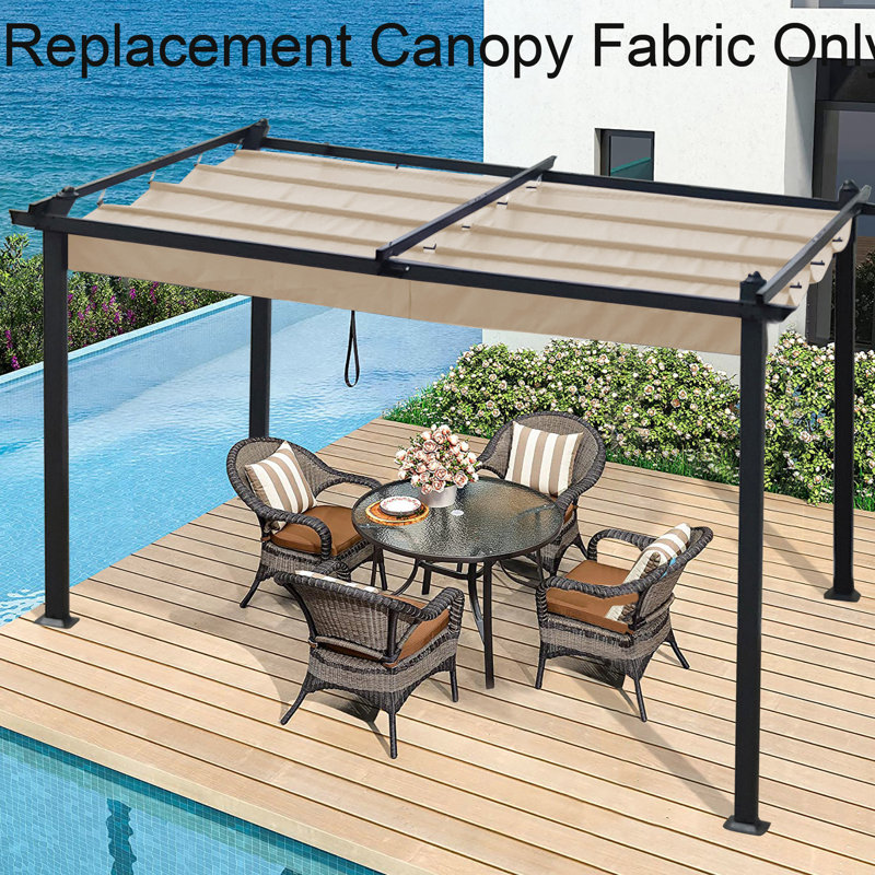 Toile de remplacement pour auvent supérieur pour abri de pergola rétractable pour patio d'extérieur de 13 x 10 pi - Protection kaki, hydrofuge, protection facile à assembler, installation simple