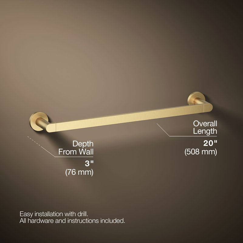 18" Wall Mounted Towel Bar, Vibrant Brushed Moderne Brass, 18"W
