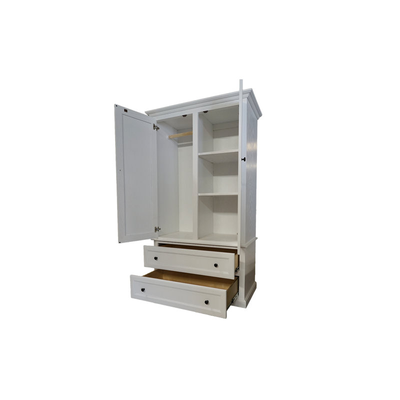 Armoire extra large en chêne massif avec portes à volets, Blanc brillant