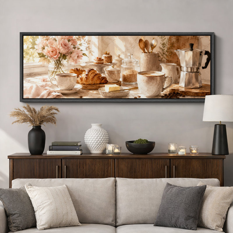 «Sunny Coffee Breakfast Kitchen», art de cuisine, impression sur toile encadrée, 3 pièces, H 20 po x l 60 po x P 1,5 po