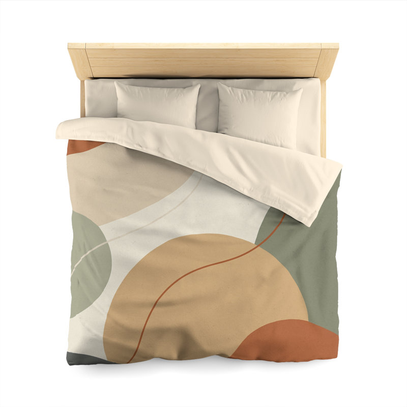 Microfiber Duvet Cover Boho Style, Design 12, Queen Duvet Cover, Natural/Green/Orange/Cream