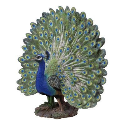 Raubsville Realistic Male Peacock with Beautiful Sculpted Iridescent Train Quill Feathers Statue -  World Menagerie, 1146B24A595D47E2AFFEF19B388960DA
