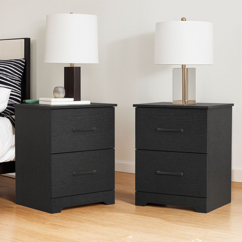 Arkia 23.7" H 2-Drawer Manufactured Wood Nightstand, Black, Set of 2